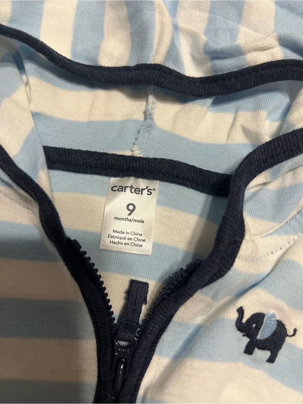 Carter's Light Blue & White Striped Hoodie Set with Navy Trim